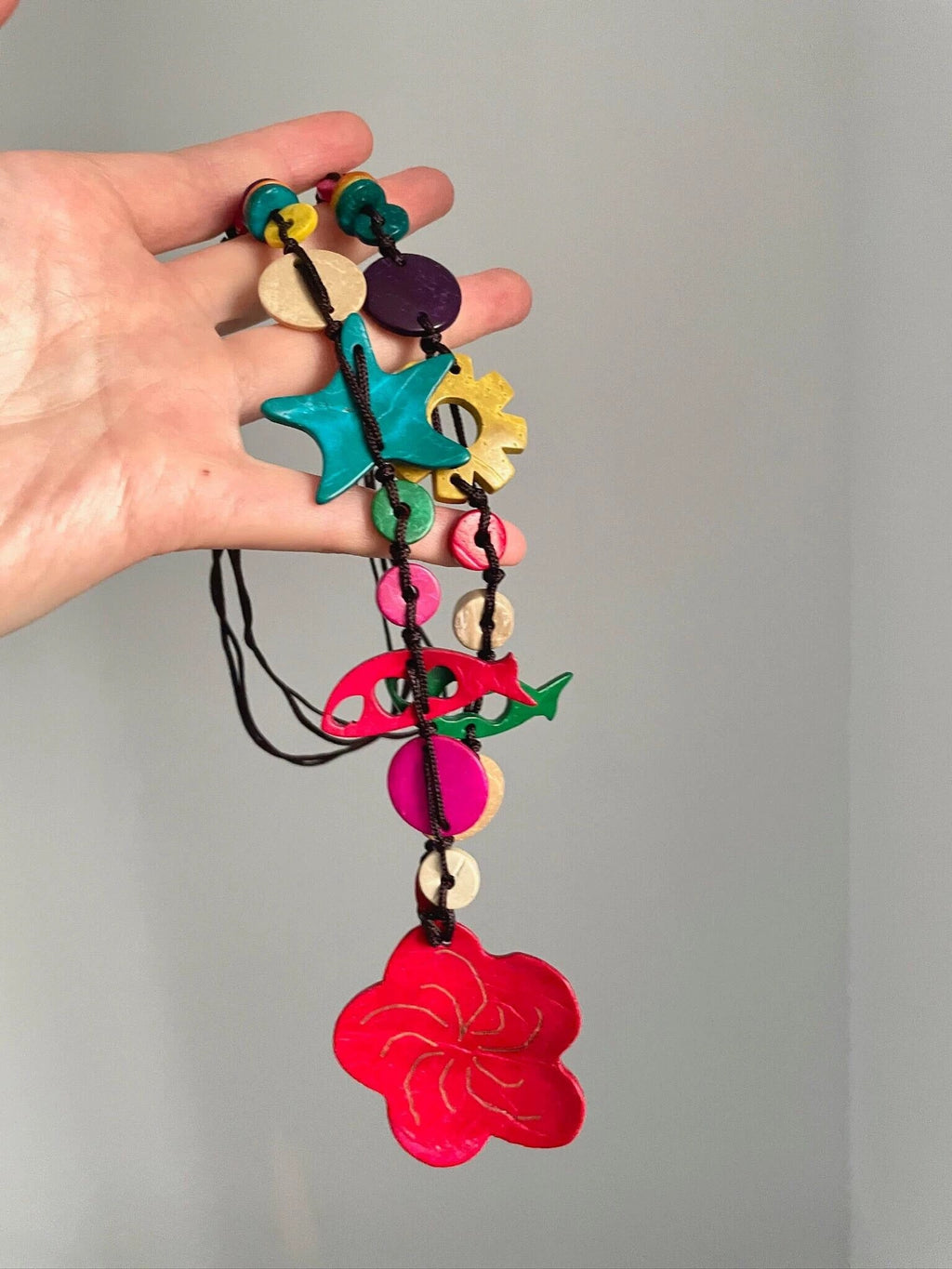 Vintage Colorful Ocean Bohemian Style Mixed-Color Wooden Necklace by painevida