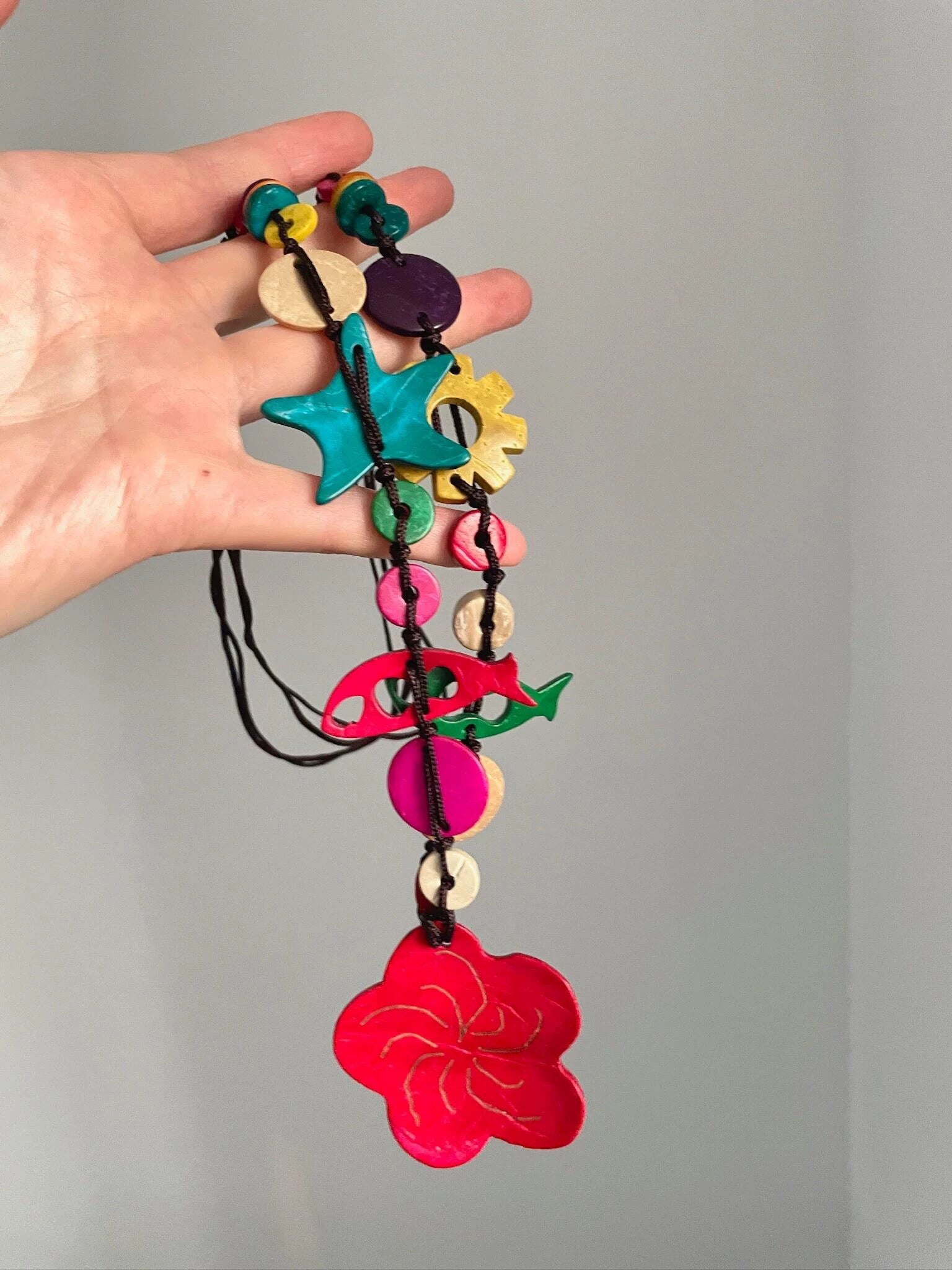 Vintage Colorful Ocean Bohemian Style Mixed-Color Wooden Necklace