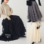 Two-Piece Set: Cape V-Neck Knit Top + Full Skirt