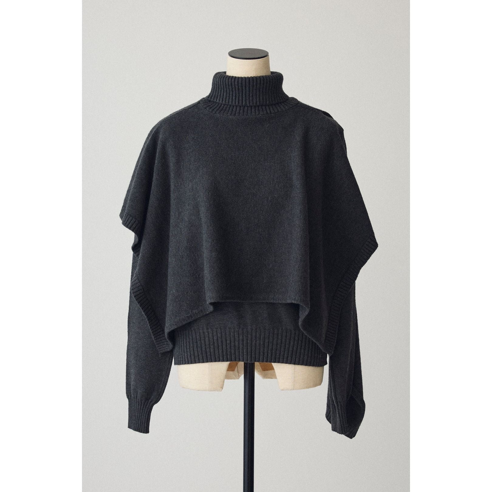 Two-Piece Set: Cape V-Neck Knit Top + Full Skirt