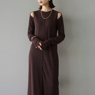 Off-shoulder Slimming Long-Sleeved Dress - PAINEVIDA