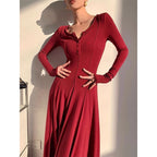 Solid Color Long-Sleeved Base Dress