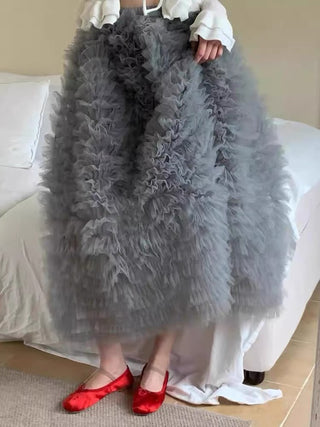 3D Knitted Cardigan + Mesh Skirt Two-Piece Set - PAINEVIDA