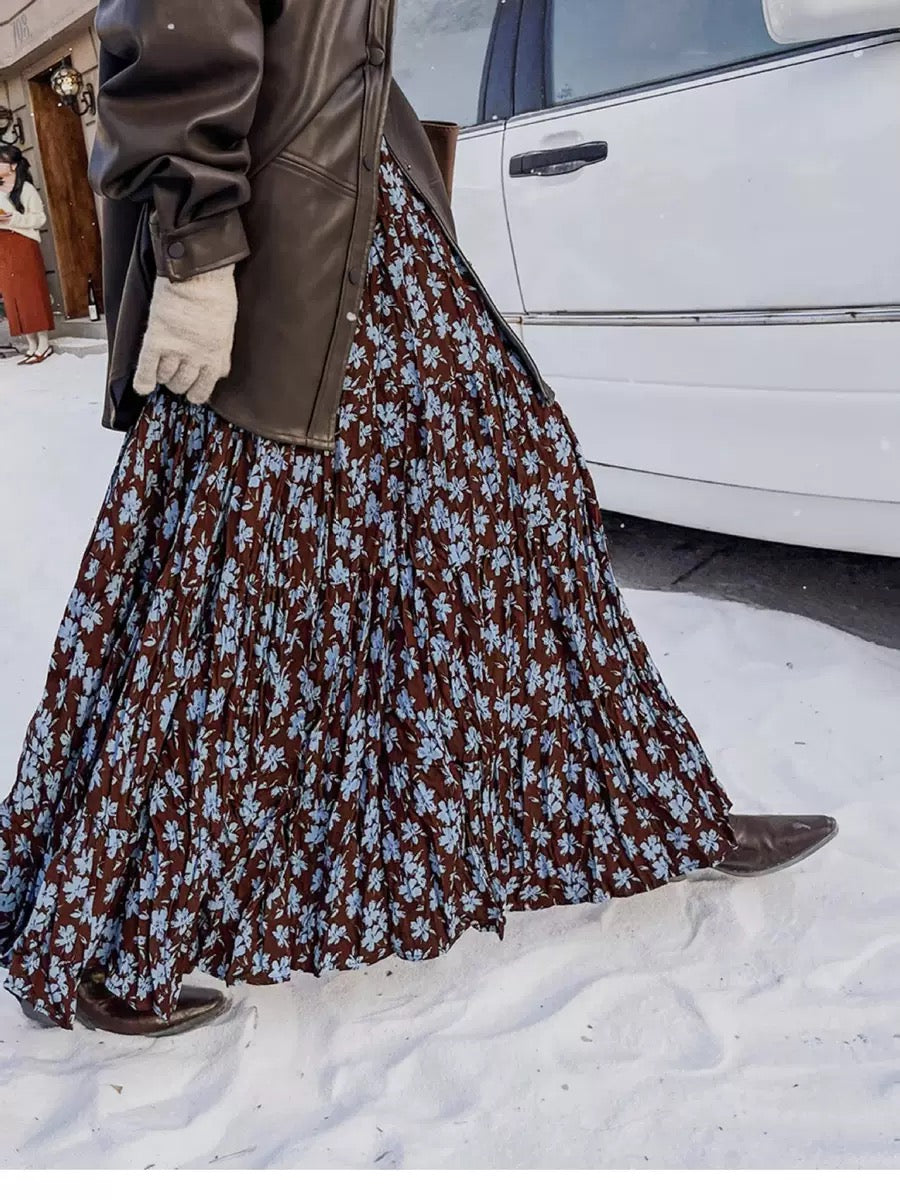 French Floral Print Midi Skirt - Romantic Designer Skirt