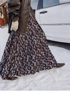 French Floral Print Midi Skirt - Romantic Designer Skirt