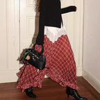 Retro Plaid Irregular Midi Skirt - Asymmetric Designer Skirt