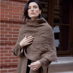 100% Wool Windproof 3D Cable Knit Turtleneck Cape Vest