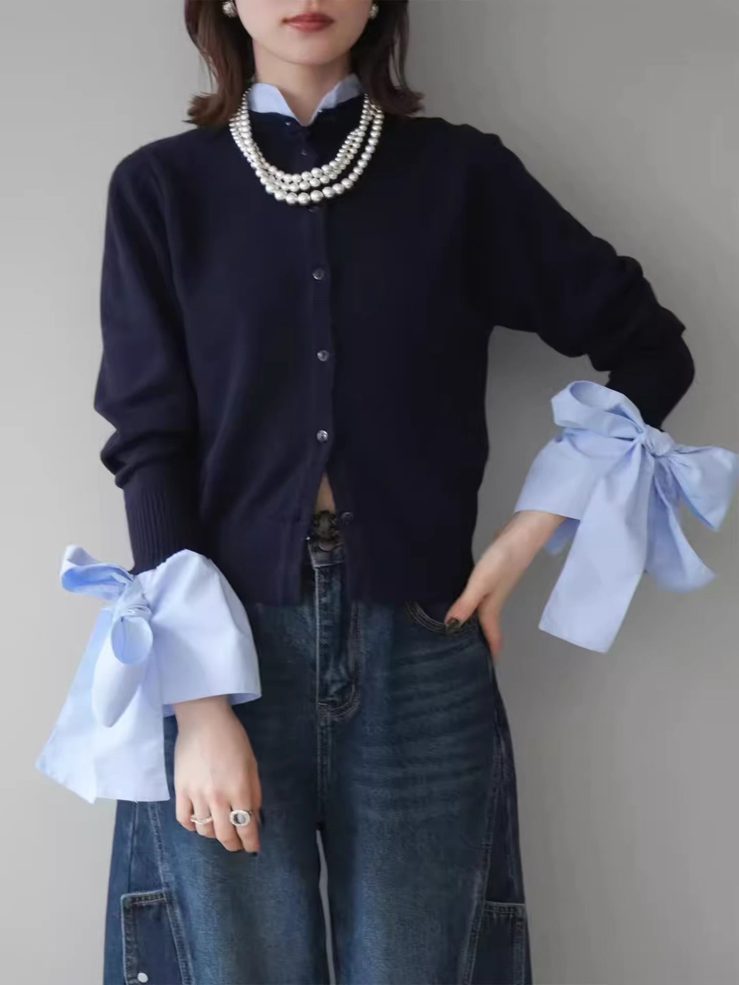 Patchwork Bow Knit Sweater