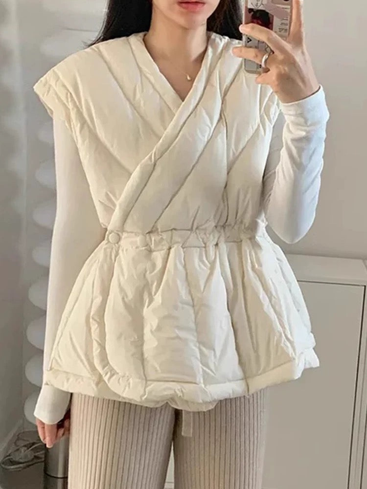 Crossover V-neck drawstring waist vest