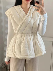 Crossover V-neck drawstring waist vest