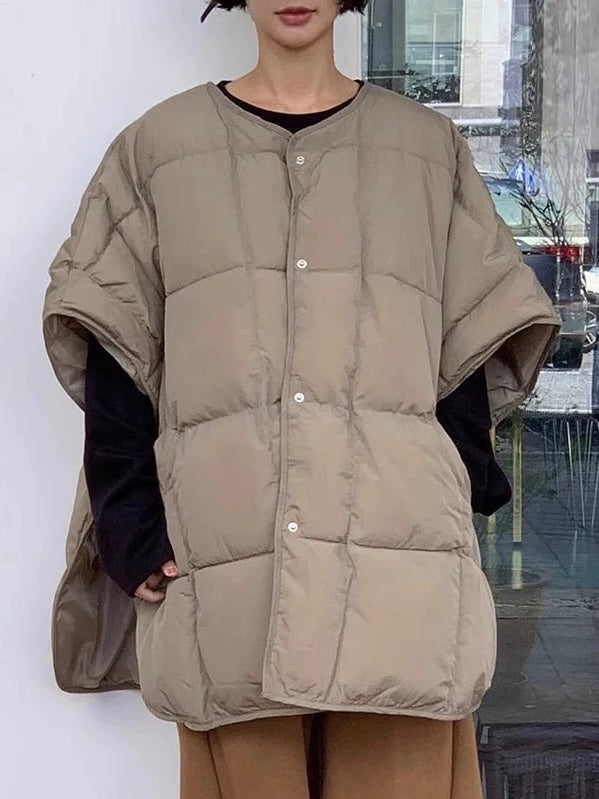Round Neck Single Breasted Loose Solid Color Vest Jacket