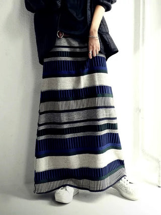 Striped All-match Knitted Skirt