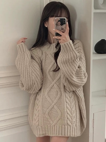 Button Cable Knit Long Sleeve Sweater