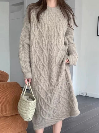 Cable Knit Loose Sweater Dress