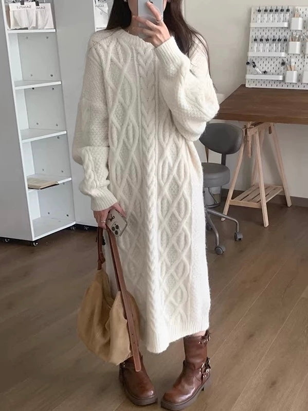 Cable Knit Loose Sweater Dress