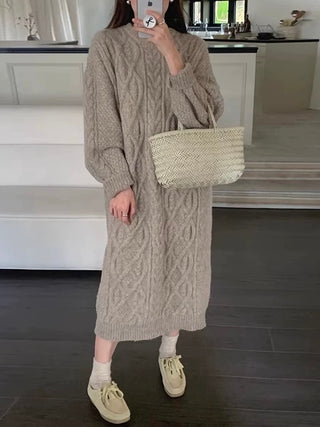 Cable Knit Loose Sweater Dress