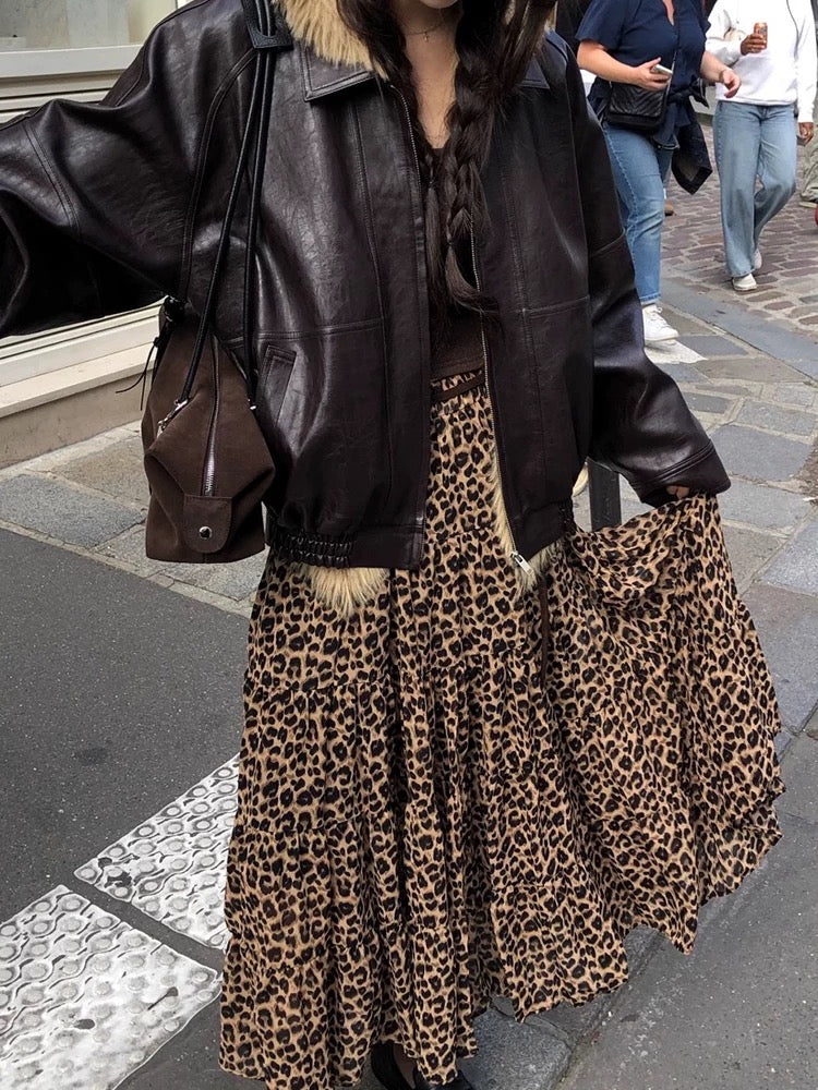 High Waist Leopard Print Maxi Skirt