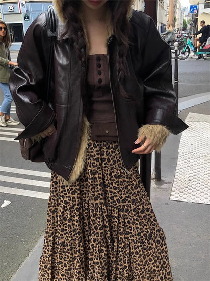 High Waist Leopard Print Maxi Skirt