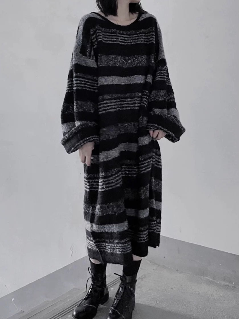 Loose Long Thick Striped Knitted Dress