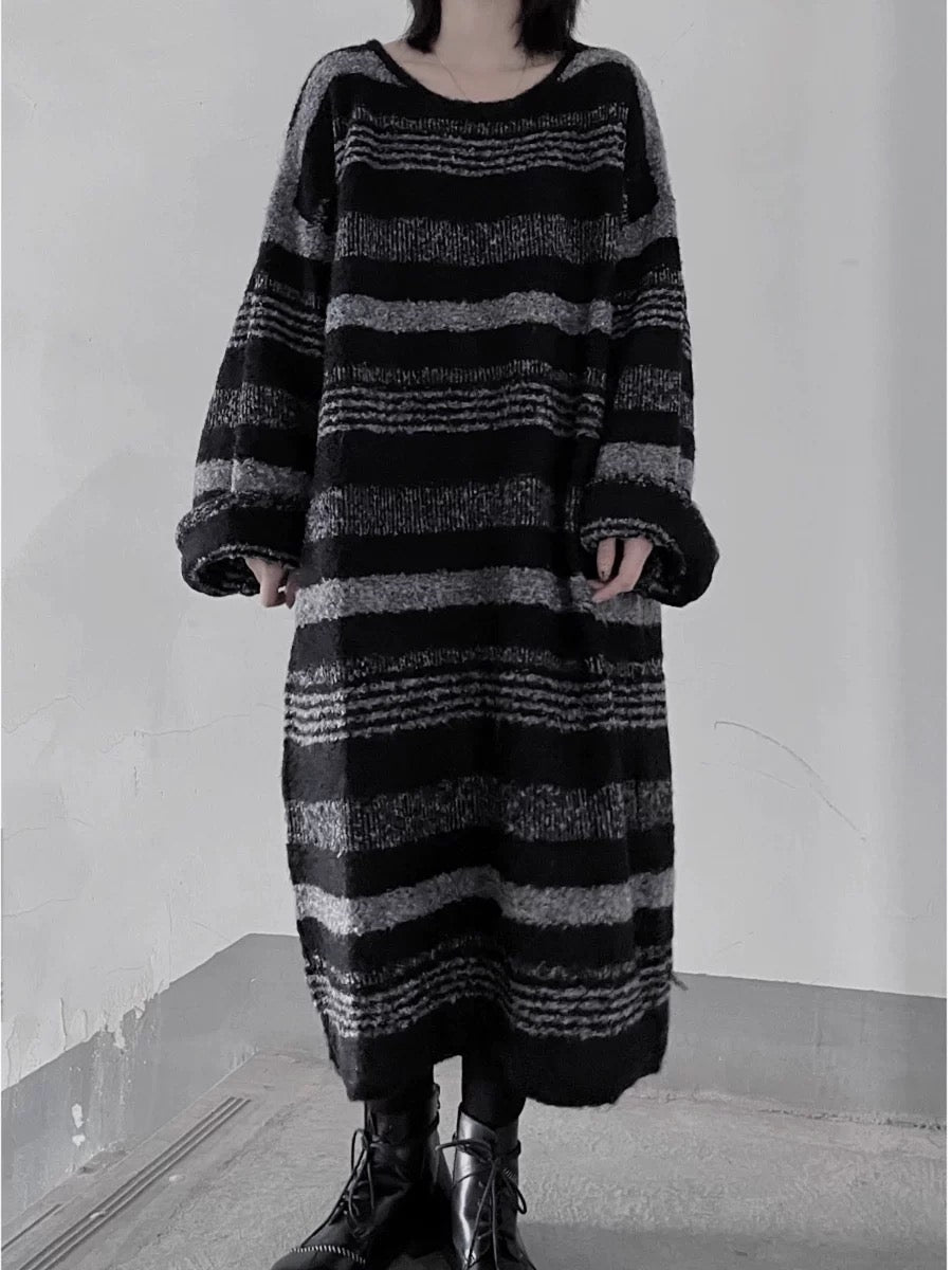 Loose Long Thick Striped Knitted Dress