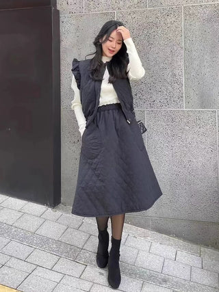 Diamond Checkered Ruffled Vest Jacket + Skirt