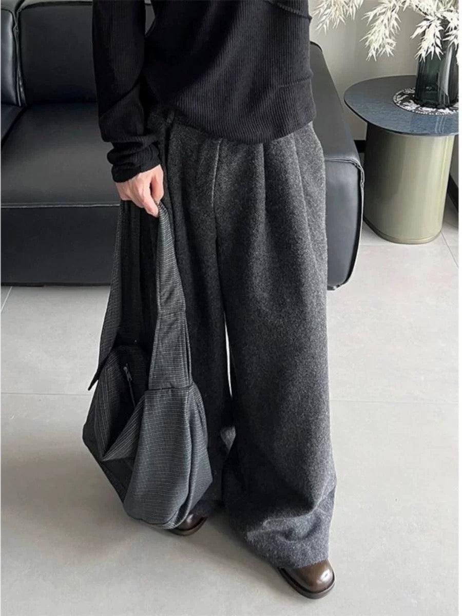 Loose Wide-Leg Floor-Length Trousers by painevida