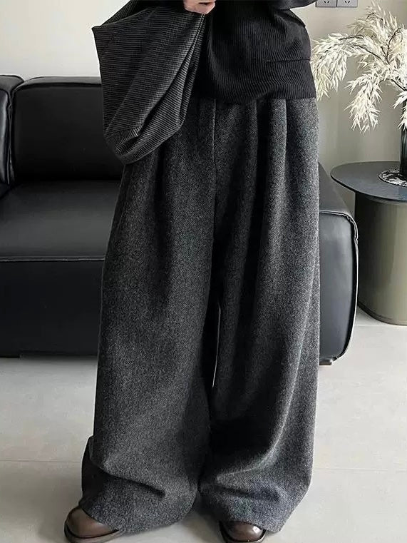 Loose Wide-Leg Floor-Length Trousers by painevida