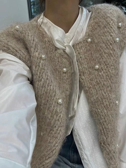 Round Neck Heavy Beaded Knitted Vest Jacket