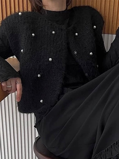 Round Neck Heavy Beaded Knitted Vest Jacket