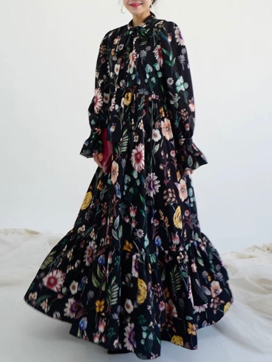 Loose Elegant A-line Floral Long Dress