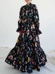 Loose Elegant A-line Floral Long Dress