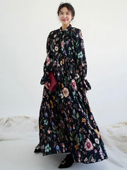 Loose Elegant A-line Floral Long Dress