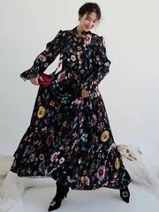 Loose Elegant A-line Floral Long Dress
