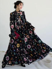 Loose Elegant A-line Floral Long Dress