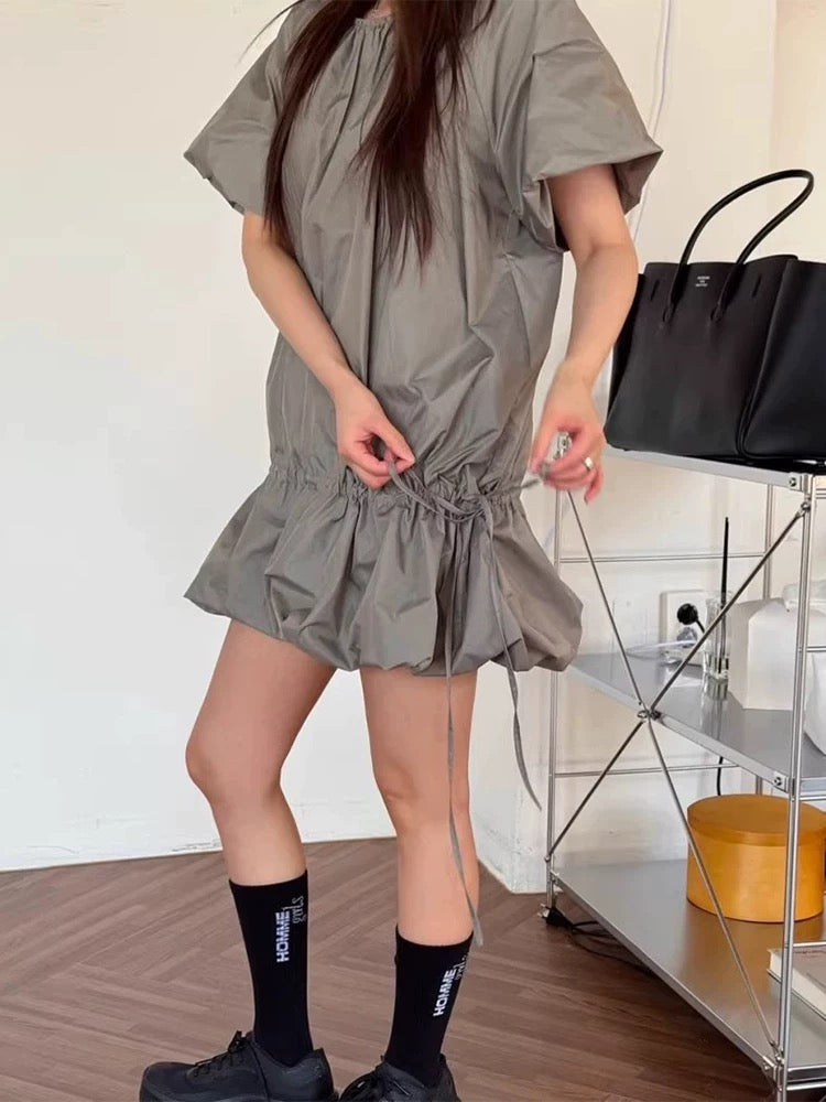 Round Neck Drawstring Bud Dress