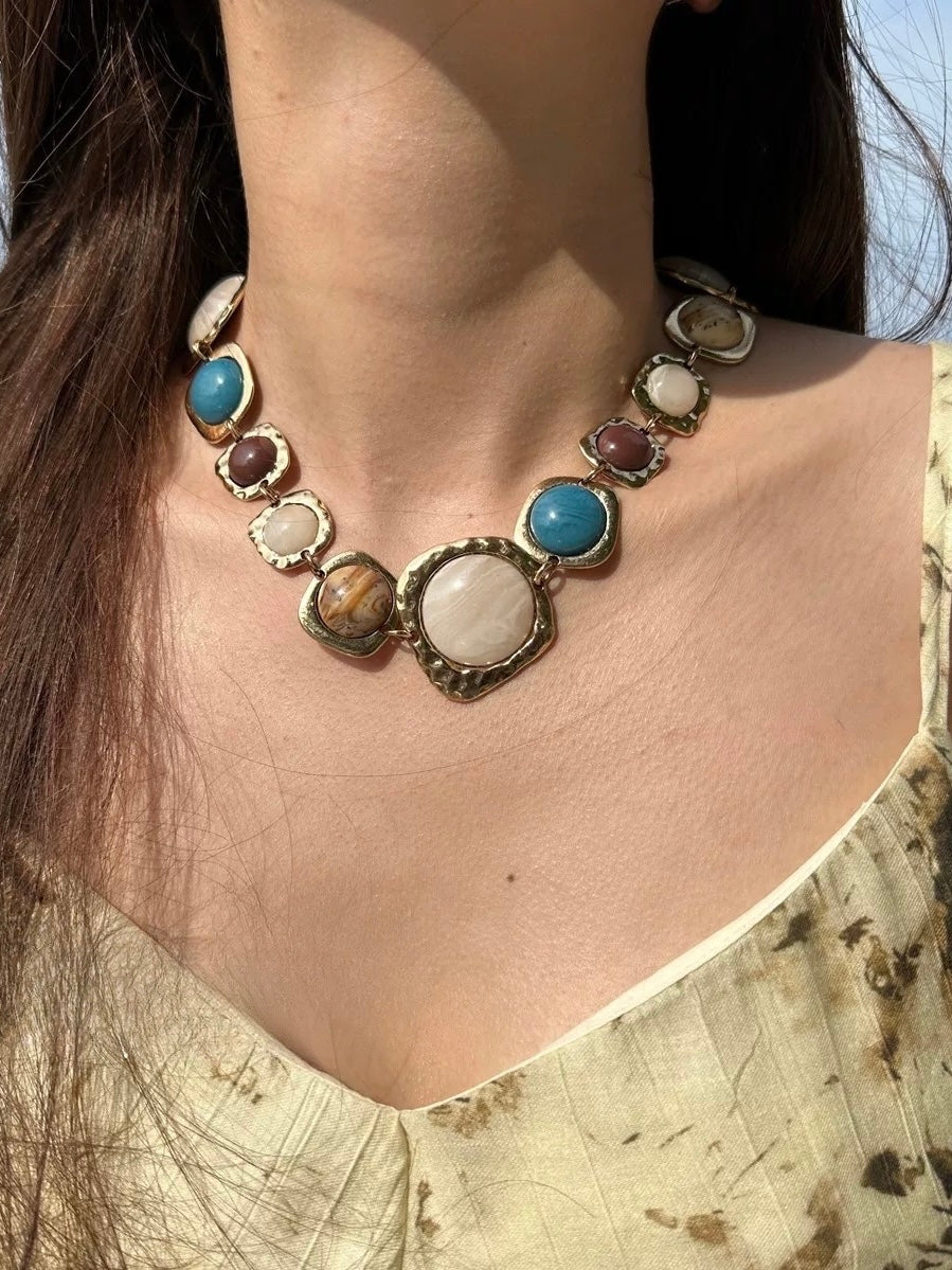 Retro Colored Gemstone Style Personalized Bracelet Necklace