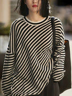 Slanted Black White Striped Loose Sweater by painevida