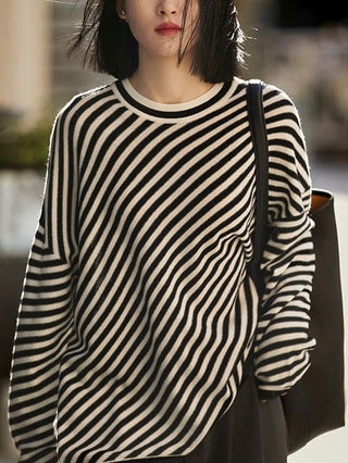 Slanted Black White Striped Loose Sweater by painevida