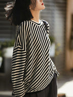Slanted Black White Striped Loose Sweater by painevida