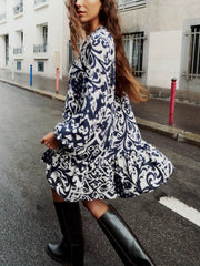 Balloon Sleeve Printed Mini Dress