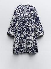 Balloon Sleeve Printed Mini Dress