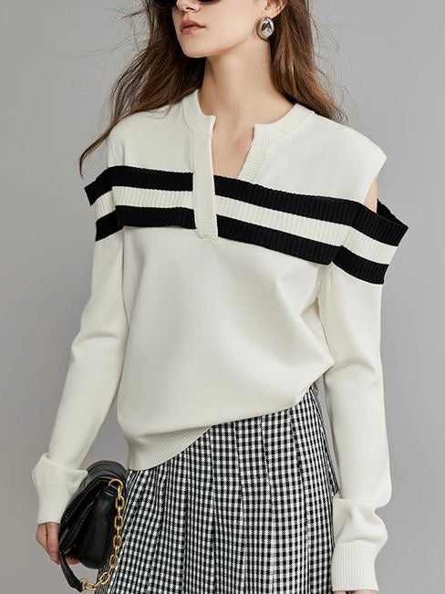 V-Neck Off-Shoulder Sweater by painevida