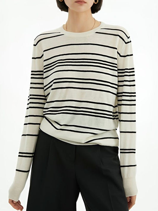 Black and White Striped Long-Sleeved Sweater