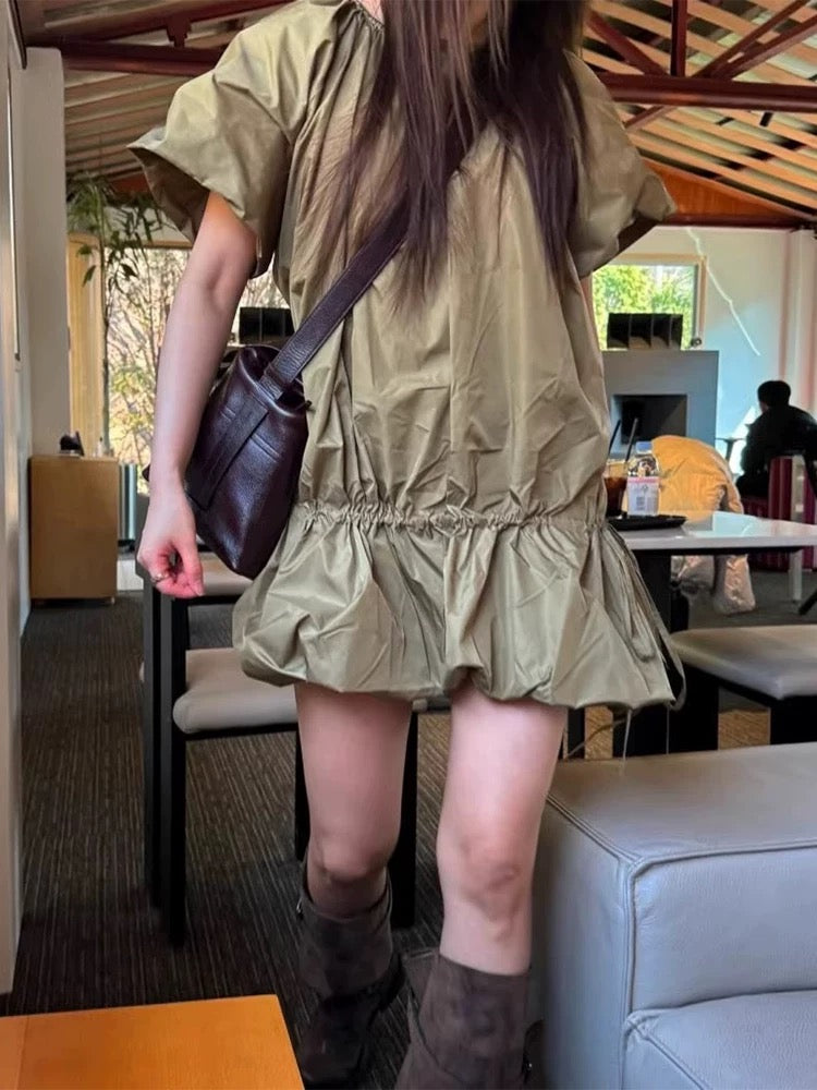 Round Neck Drawstring Bud Dress