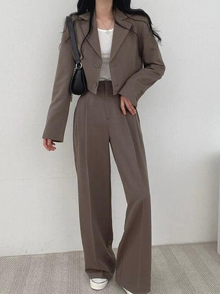 Vintage Loose Short Blazer&Wide Leg Pants Suits