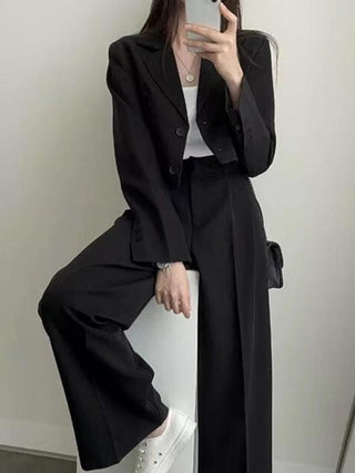 Vintage Loose Short Blazer&Wide Leg Pants Suits