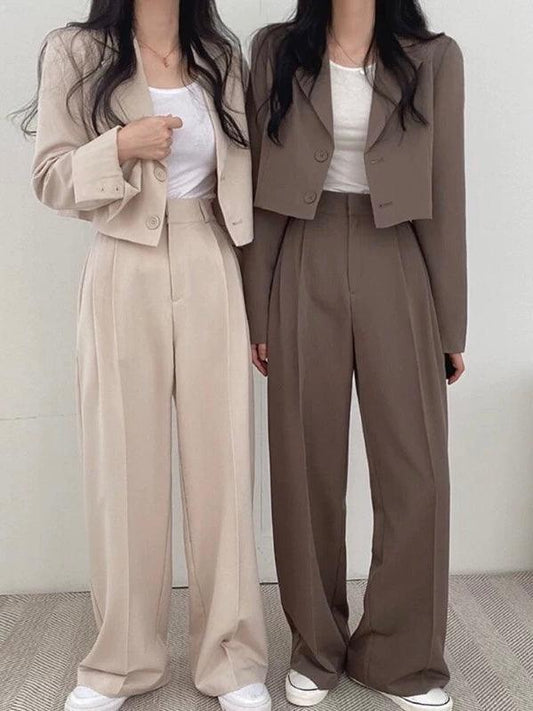 Vintage Loose Short Blazer&Wide Leg Pants Suits