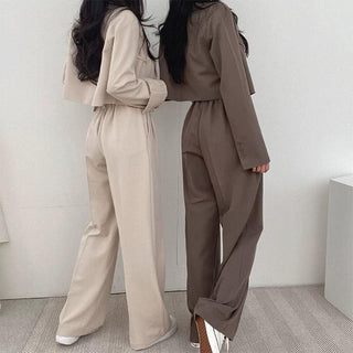 Vintage Loose Short Blazer&Wide Leg Pants Suits