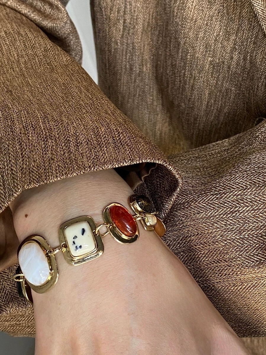 Retro Colored Gemstone Style Personalized Bracelet Necklace