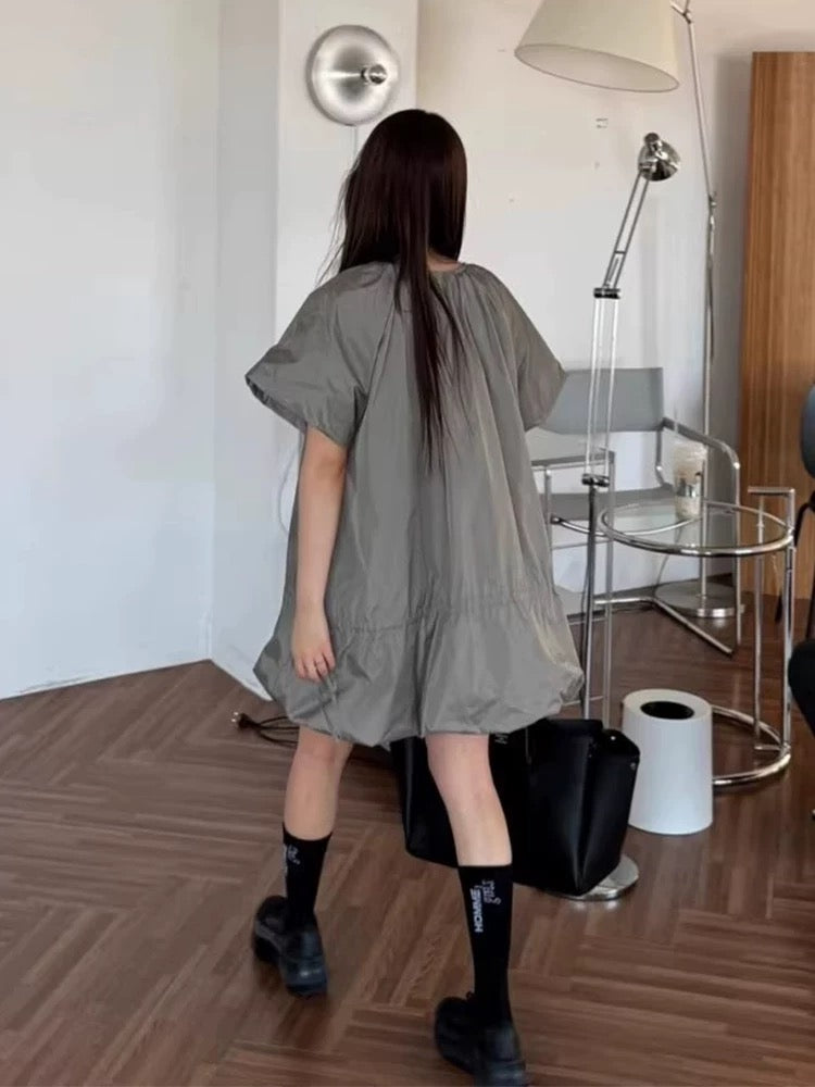 Round Neck Drawstring Bud Dress